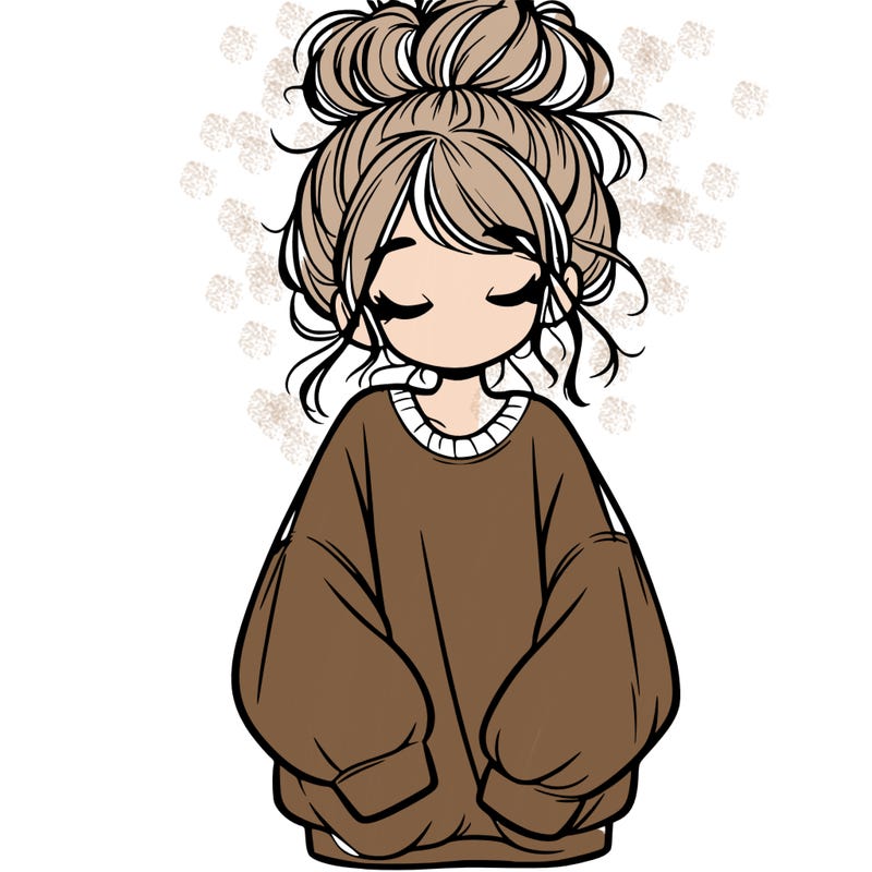 girl with baggy sweatshirt and messy bun