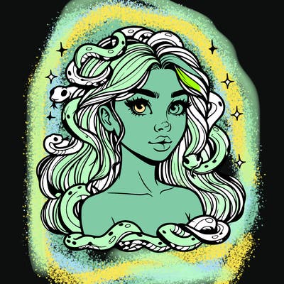 realistic girl with snakes as hair