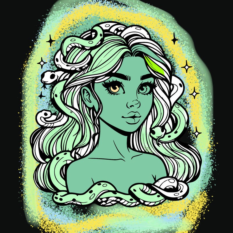 realistic girl with snakes as hair