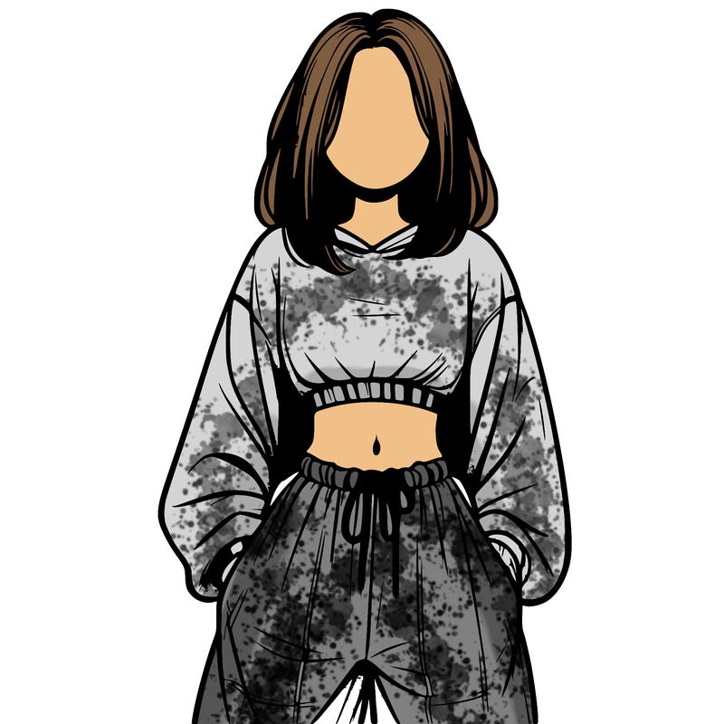 realistic girl faceless with baggy pants and a crop top