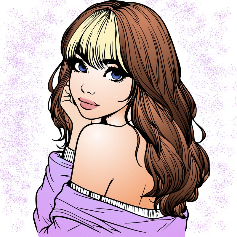 realistic girl with bangs looking over her shoulder