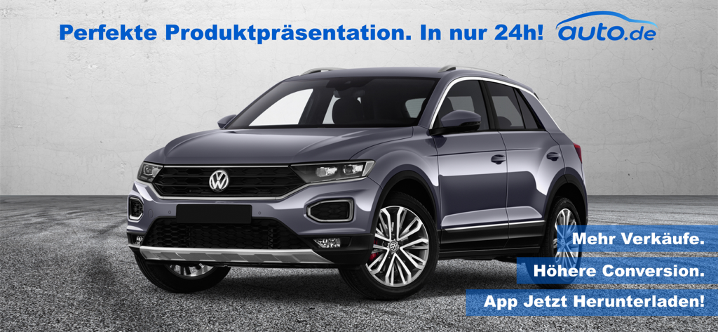auto.de Händler App - Professional car listing presentation with a grey Volkswagen SUV for the auto.de Händler App
