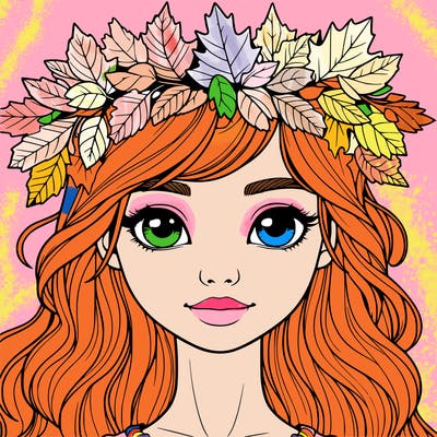 realistic girl with fall leaf crown