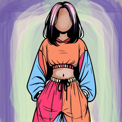 realistic girl faceless with baggy pants and a crop top