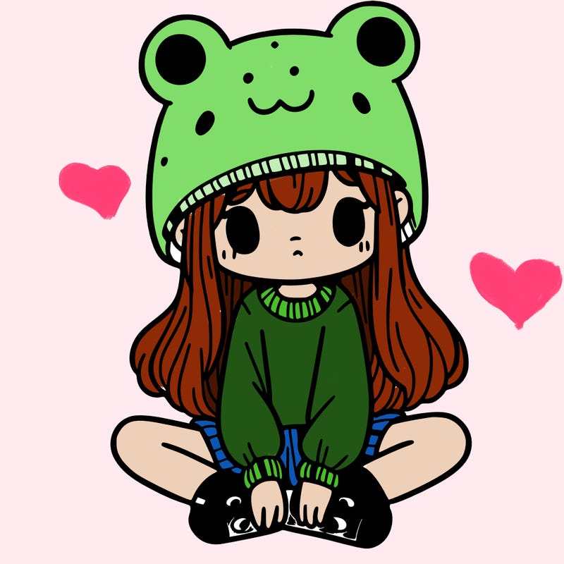 a girl wearing a frog hat and some frog socks
