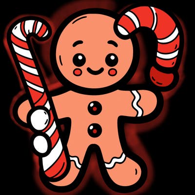 gingerbread man holding a candy cane
