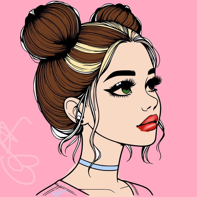 realistic girl with buns on the top of her head