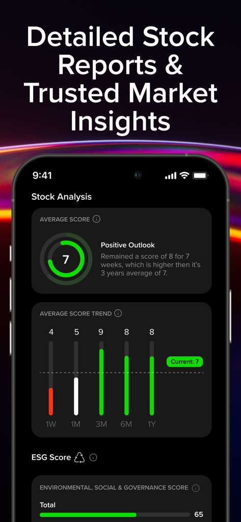 Stock analysis dashboard in the baraka app showing market insights and ESG scores