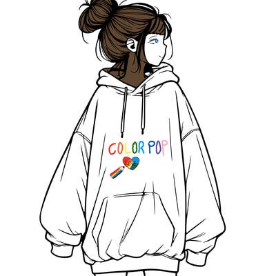 realistic girl with a oversized sweatshirt on and a bun