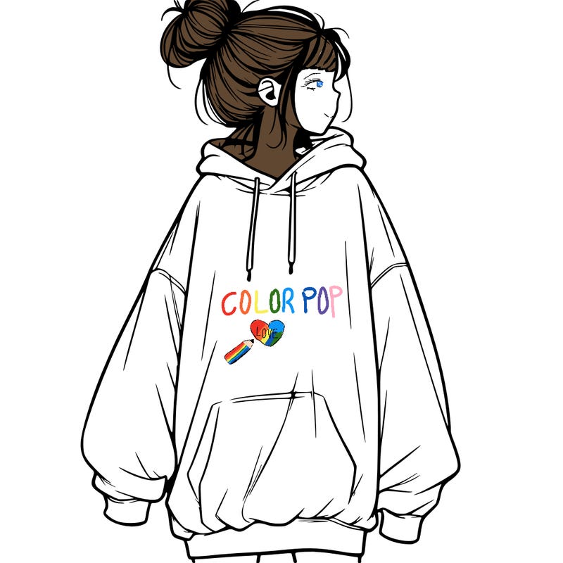 realistic girl with a oversized sweatshirt on and a bun