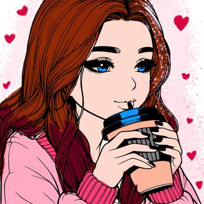 realistic girl drinking coffee