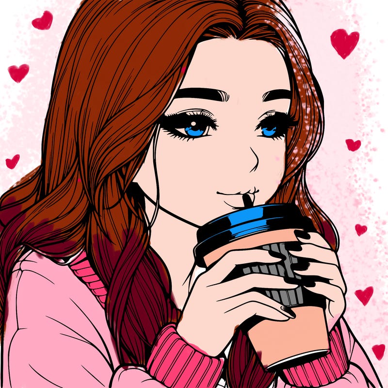 realistic girl drinking coffee