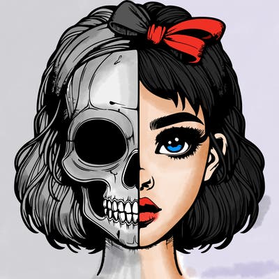 realistic girl with half skull mask