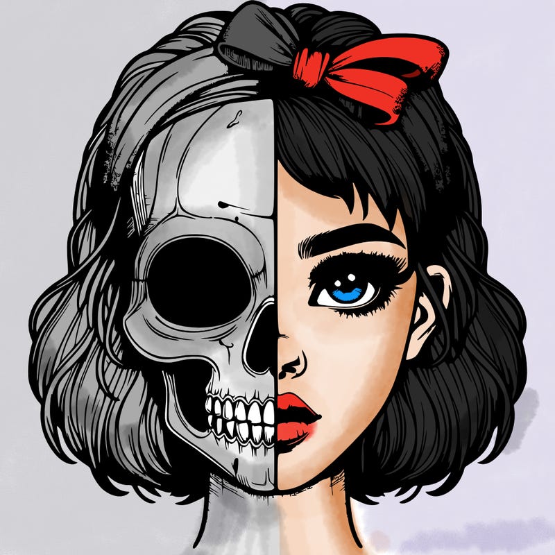 realistic girl with half skull mask