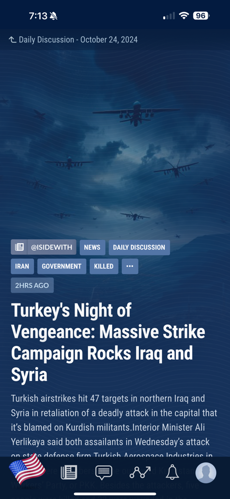iSideWith - A news article within the iSideWith app discussing global political events and international conflict