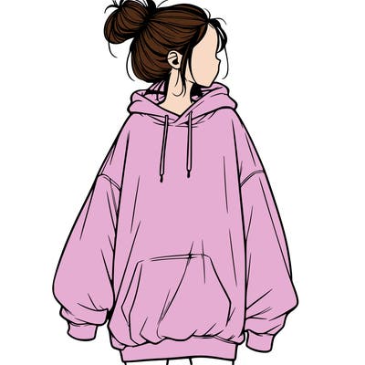 realistic girl with a oversized sweatshirt on and a bun