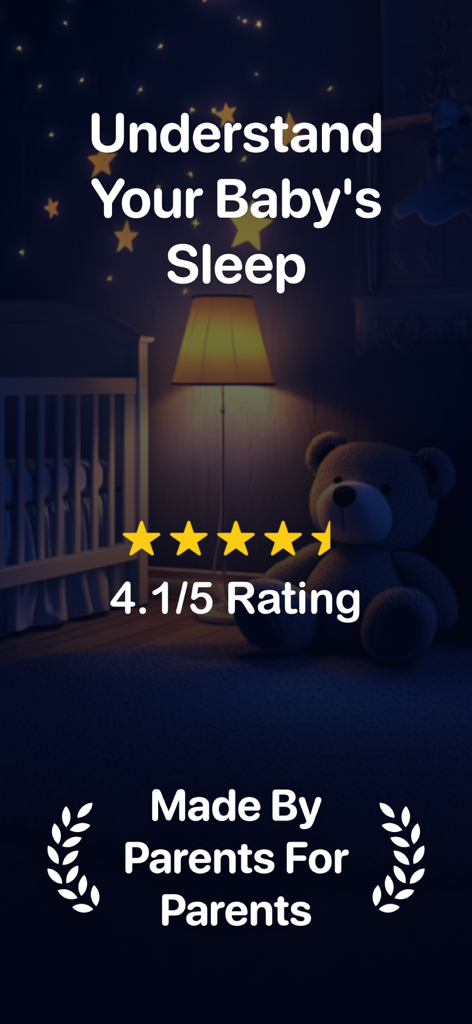 Baby Sleep Tracker Wake Wise - Wake Wise baby sleep tracker promotional screen showing a 4.1 rating and nursery background