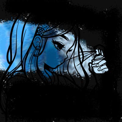 a realistic girl spray painting