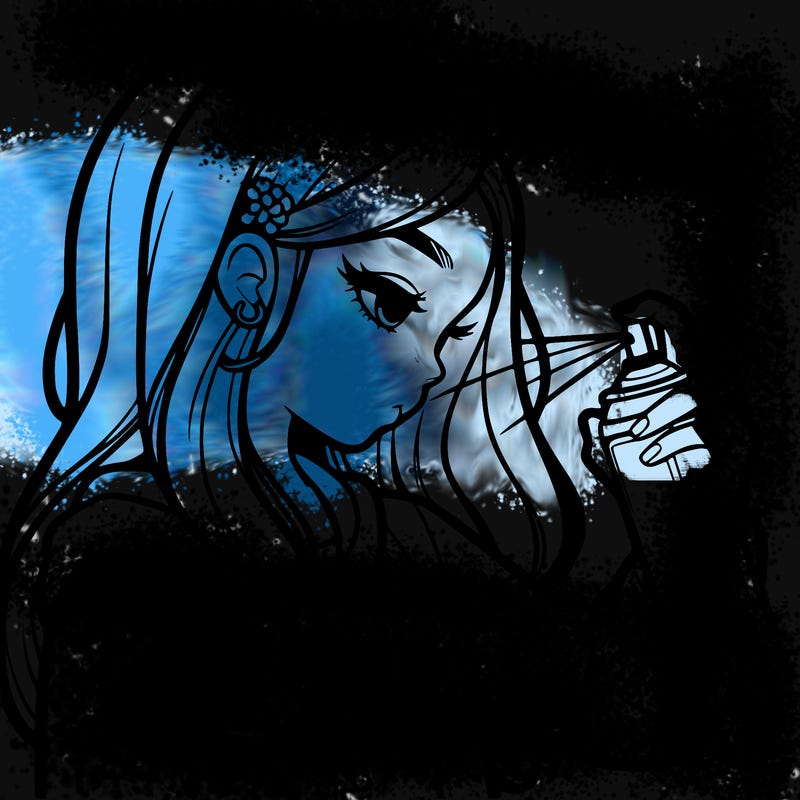 a realistic girl spray painting