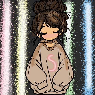 girl with baggy sweatshirt and messy bun