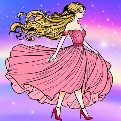 realistic woman in a dress flowing in the wind