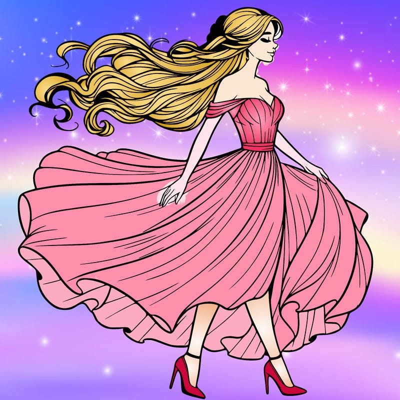 realistic woman in a dress flowing in the wind
