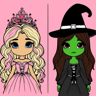 two realistic girls one princess one witch