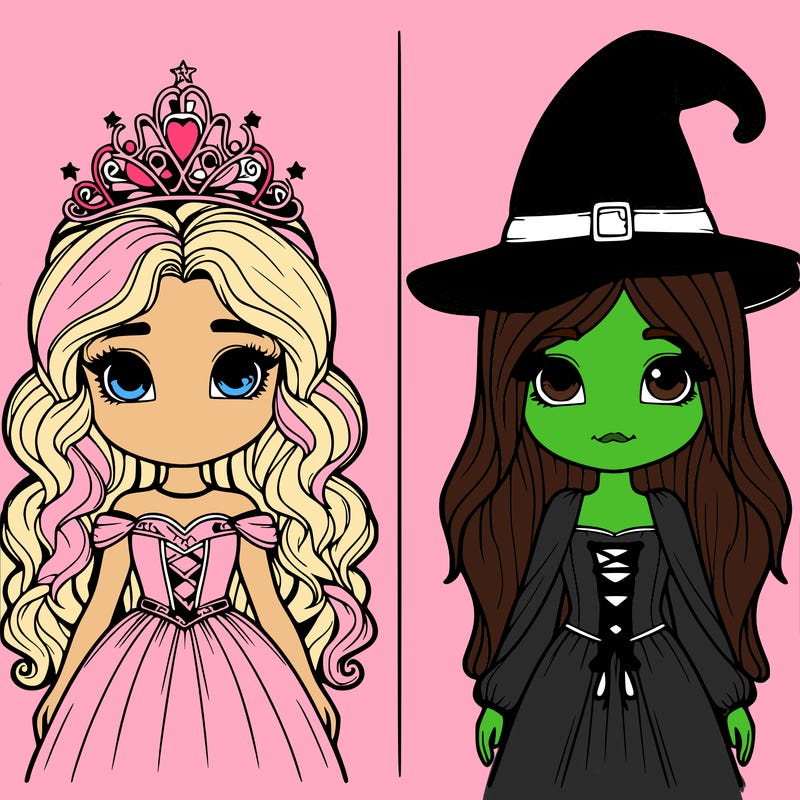 two realistic girls one princess one witch