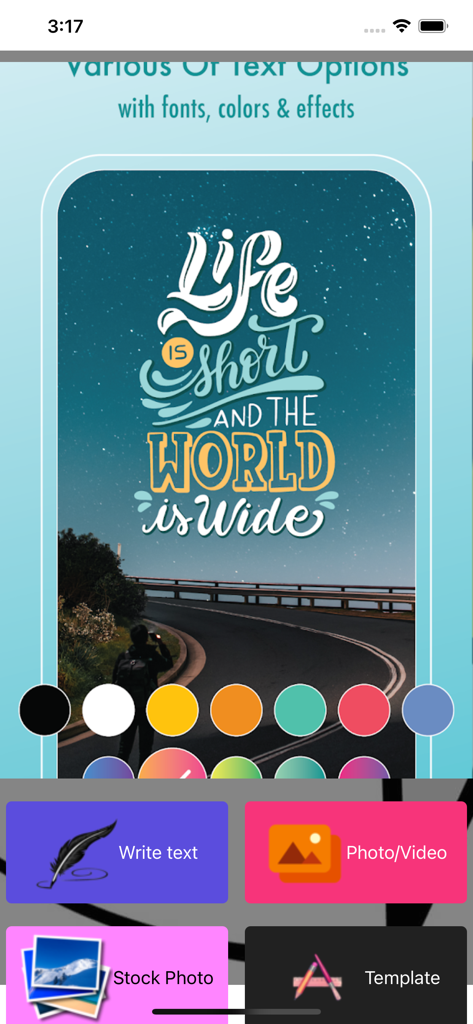 Word Swag-Text with Cool Fonts - Word Swag app interface showing creative typography on a photo with editing buttons