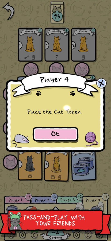 Cat Lady - The Card Game - Cat Ladyカードゲームのローカルマルチプレイヤーパス＆プレイ画面。