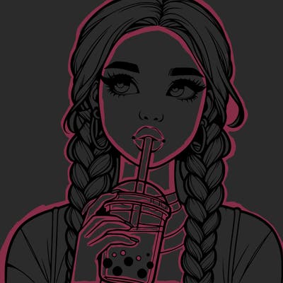 realistic girl with braided hair drinking boba