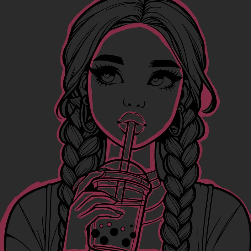 realistic girl with braided hair drinking boba