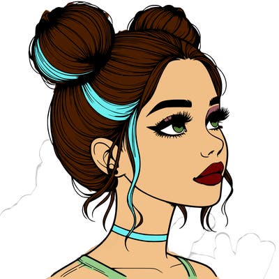 realistic girl with buns on the top of her head