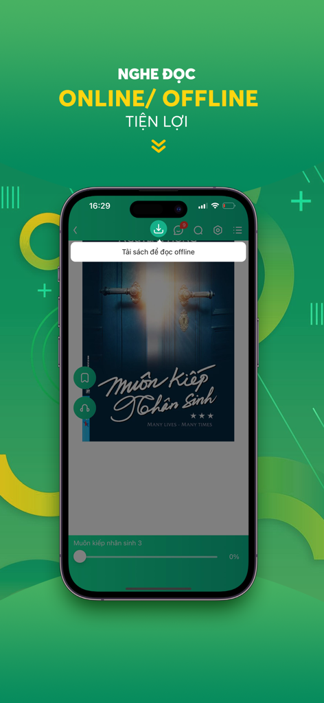 Waka 4.0 – Ebook & Audiobook - Waka 4.0 app screenshot showing the offline reading and listening feature with a book download option