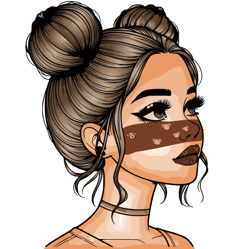 realistic girl with buns on the top of her head