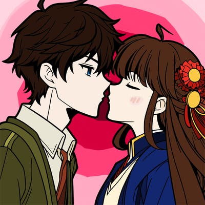 anime man and woman about to kiss