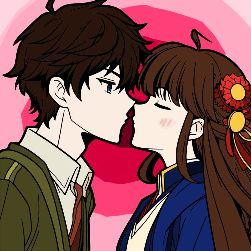 anime man and woman about to kiss
