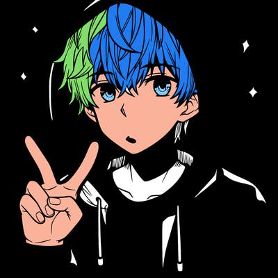 teenage manga boy in a hoodie, doing ✌