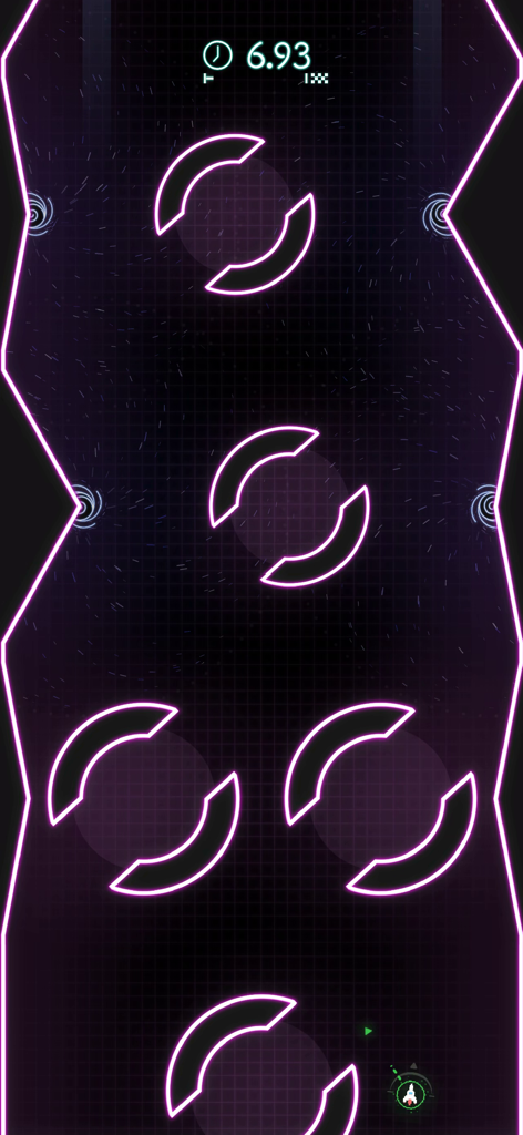 Poosh XL - Neon purple circular obstacles on a dark grid in Poosh XL arcade game gameplay