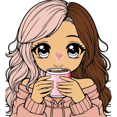 realistic girl sipping on hot coffee