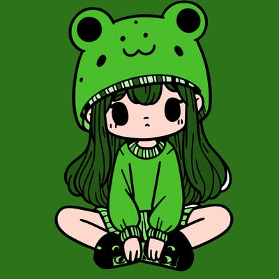 a girl wearing a frog hat and some frog socks