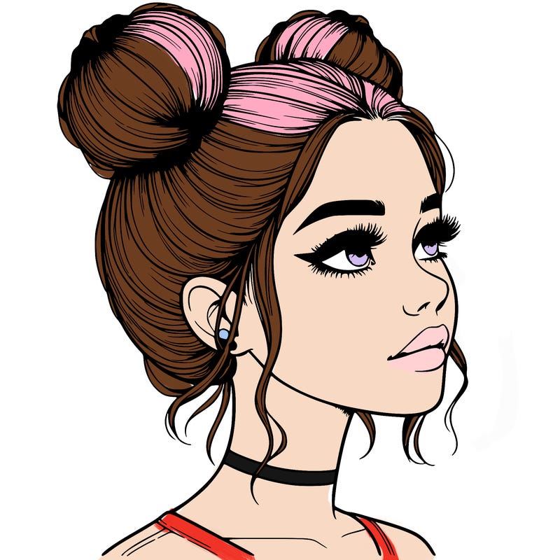realistic girl with buns on the top of her head