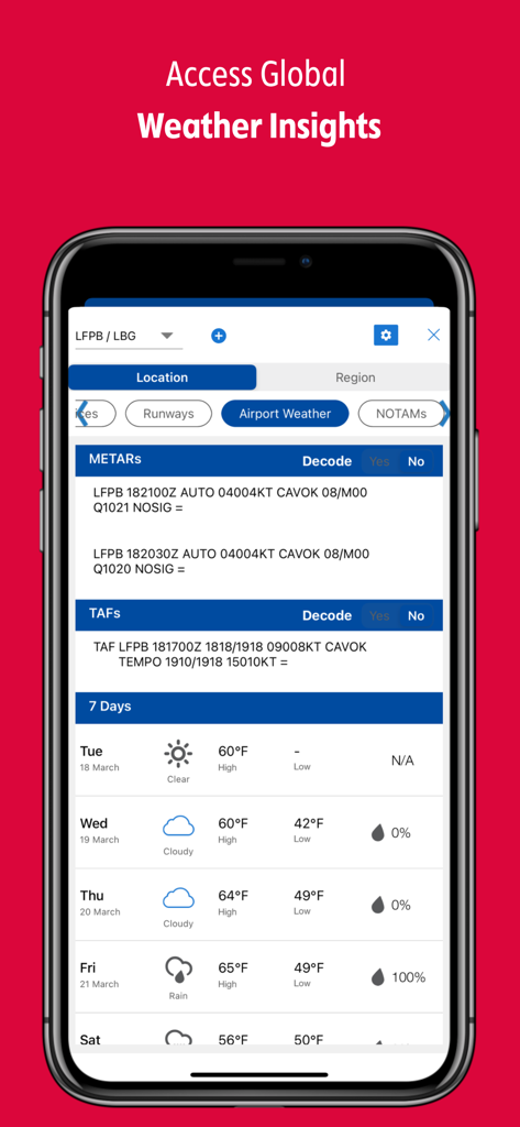 uvGO app interface for global aviation weather insights and reports