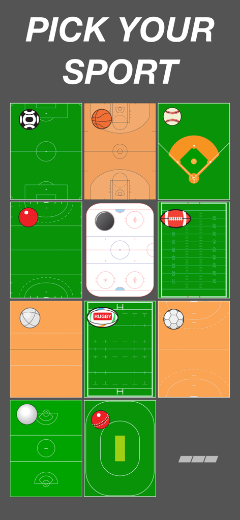 Team Lineup Basic - Team Lineup Basic app screen showing a grid of sports fields for selection including soccer basketball and football