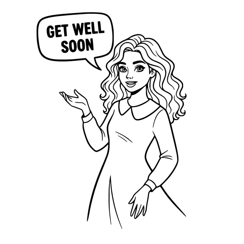 a beautiful girl saying get  well soon