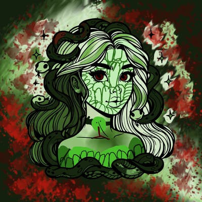 realistic girl with snakes as hair
