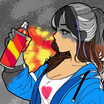 a realistic girl spray, painting
