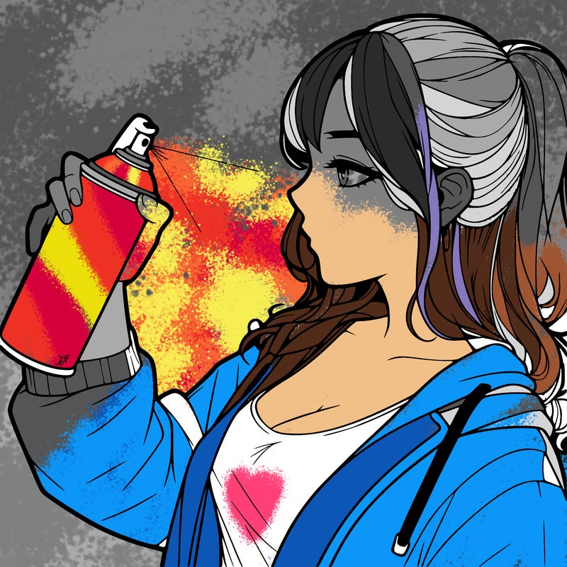 a realistic girl spray, painting