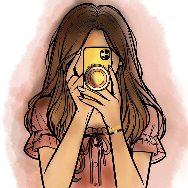 a realistic girl holding her phone taking pictures