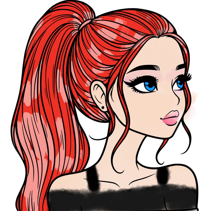 a beautiful and realistic girl with a high pony tail